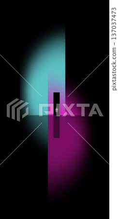 Vibrant artwork lone figure emerging from neon vertical portal. 137037473