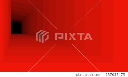 Bold artwork businessman walking through infinite red layered corridor Bold artwork businessman walking through infinite red layered corridor 137037475