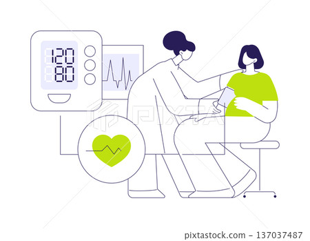 Blood pressure monitoring in pregnancy abstract concept vector illustration. Blood pressure monitoring in pregnancy abstract concept vector illustration. 137037487