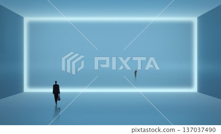 Futuristic mixed media business figures inside large digital frame. 137037490