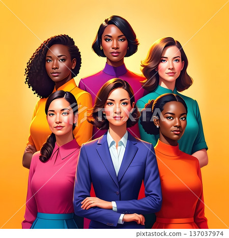 Diverse Group of Confident Women in Professional Attire Smiling Together 137037974