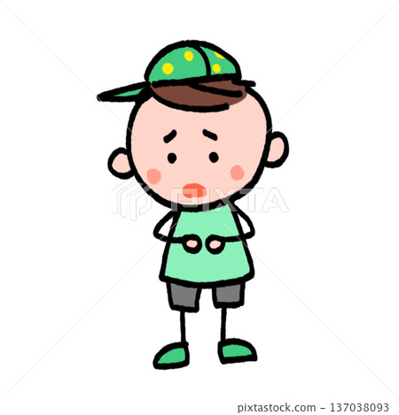 Illustration of a boy looking troubled while wearing a hat Illustration of a boy looking troubled while wearing a hat 137038093
