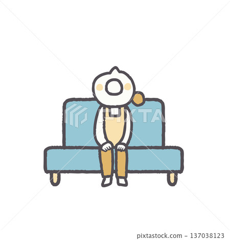 Illustration set of a woman sitting on a sofa in an apron Illustration set of a woman sitting on a sofa in an apron 137038123