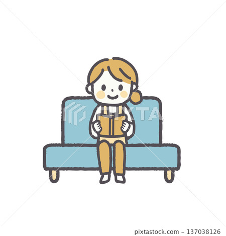 Illustration set of a woman sitting on a sofa in an apron 137038126