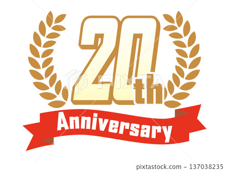 帶有月桂花環和絲帶的20週年紀念圖標 帶有月桂花環和絲帶的20週年紀念圖標 137038235