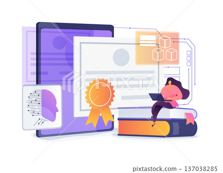 Blockchain Transcript Verification abstract concept vector illustration. 137038285