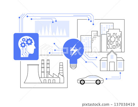 AI Smart Grid Energy Management abstract concept vector illustration. 137038419