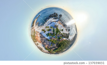 Aerial photography of Nakasuka and Tanesashi coasts in Aomori Prefecture, 360-degree shots taken with a drone in winter 137039031