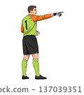 Goalkeeper organizing defense by pointing vector illustration 137039351