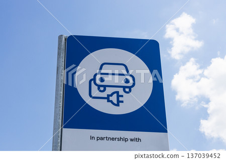 Electric car charging station sign Electric car charging station sign 137039452