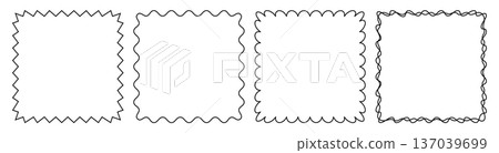 Set of jagged rough edge square shapes with wavy and curved forms. Rough frames with copy space for social media. 137039699