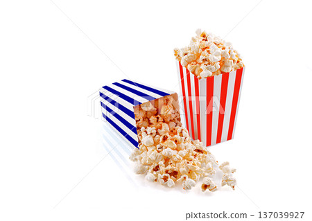 Glass with popcorn on a white background 137039927