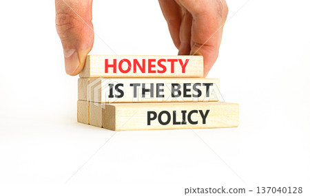 Honesty is the best policy symbol. Concept words Honesty is the best policy on beautiful wooden blocks. Beautiful white background. Business honesty is the best policy concept. Copy space. Honesty is the best policy symbol. Concept words Honesty is the best policy on beautiful wooden blocks. Beautiful white background. Business honesty is the best policy concept. Copy space. 137040128