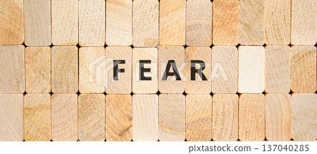 Fear symbol. Concept word Fear on beautiful wooden blocks. Beautiful wooden blocks background. Business, lifestyle and fear concept. Copy space. 137040285