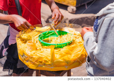 Antananarivo capital of Madagascar. Lots people on street on sunny hot day. 137040402