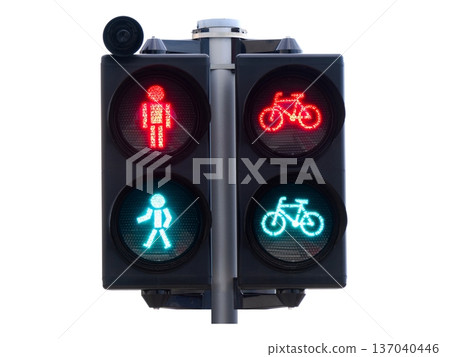 Traffic light for pedestrian and cyclists isolated on white background 137040446