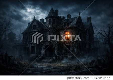 Abandoned mansion with ghostly windows 137040466
