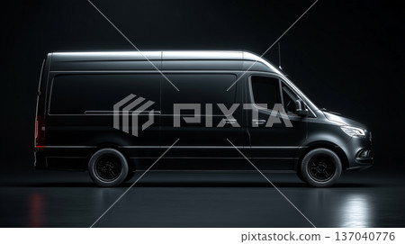 Creative mockup of a delivery van against a dark background with studio lighting Creative mockup of a delivery van against a dark background with studio lighting 137040776