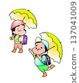 Elementary school students posting on rainy days 137041009