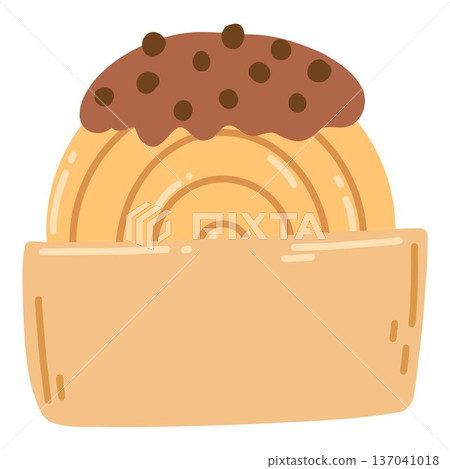 Hand drawn circle croissant, tasty bakery, pastry, french breakfast. Supreme croissant or New York Roll in paper bag Hand drawn circle croissant, tasty bakery, pastry, french breakfast. Supreme croissant or New York Roll in paper bag 137041018