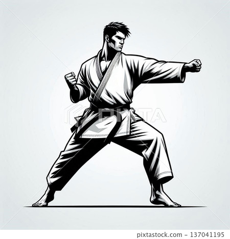 Kyokushin fullcontact karateka in dogi. Power, aggressive fighter in fight. Generation of AI Kyokushin fullcontact karateka in dogi. Power, aggressive fighter in fight. Generation of AI 137041195