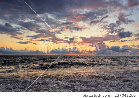 Black sea and colorful sunset. Georgia, Batumi Black sea and colorful sunset. Georgia, Batumi 137041296