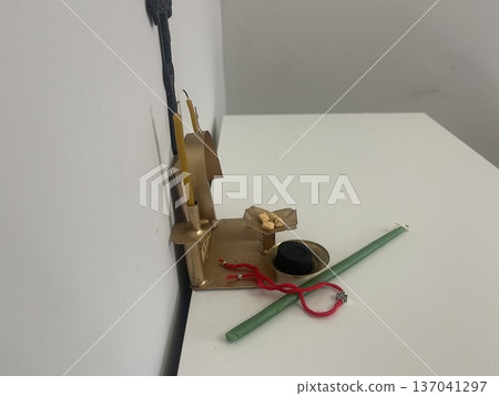 Home altar with candles cross Home altar with candles cross 137041297
