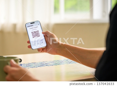 Check your flight ticket on your smartphone 137041633