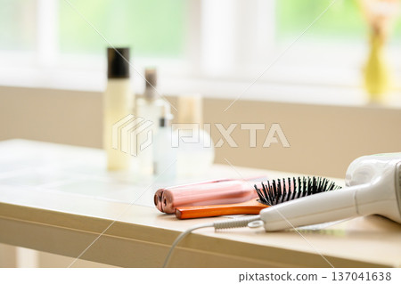 Hair care products and windowsill Hair care products and windowsill 137041638