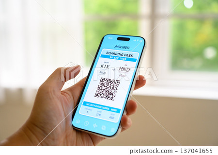 Boarding pass screen on smartphone Boarding pass screen on smartphone 137041655