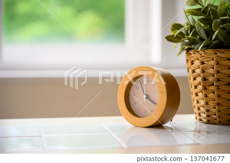 Wooden clock and plants 137041677