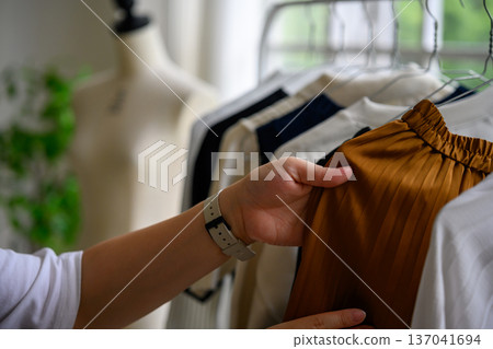 Checking the satin fabric Checking the satin fabric 137041694