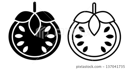 Tomato icon. Black or white silhouette tomato isolated on white background. Ideal for pizzerias, restaurants, fast food, menus, and culinary designs. Tomato icon. Black or white silhouette tomato isolated on white background. Ideal for pizzerias, restaurants, fast food, menus, and culinary designs. 137041735