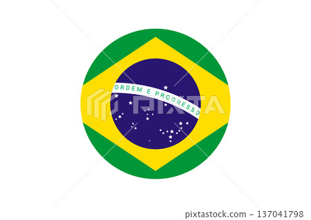 Brazil Flag Icon In Circular Emblem With National Motto Ordem E Progresso 137041798