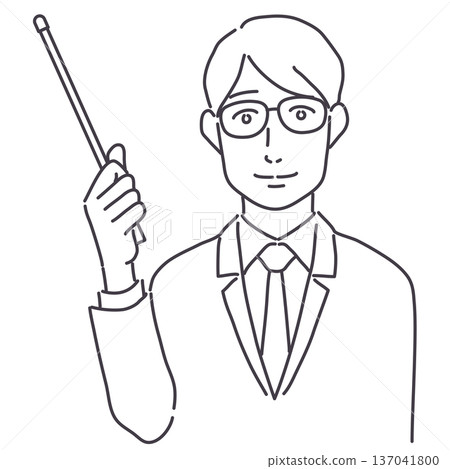 Man holding a pointer, line only Man holding a pointer, line only 137041800