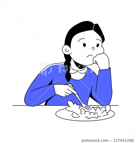 Girl Refusing to Eat - Colorful Flat Design Illustration 137042206