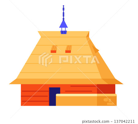 Serbian village house - colorful flat design style illustration 137042211