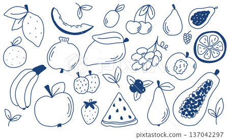 Hand drawn set of fruits and berries Hand drawn set of fruits and berries 137042297