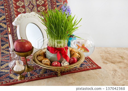Haft-sin table celebrating persian new year nowruz festival 137042368