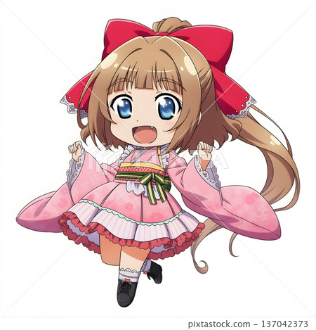 Yumekawaii SD character girl energetic pose Japanese Lolita costume white background 137042373