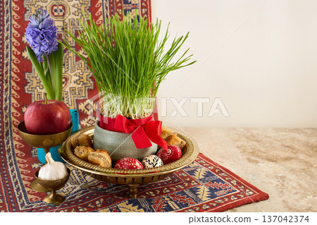 Nowruz haft-sin table celebrating persian new year tradition Nowruz haft-sin table celebrating persian new year tradition 137042374