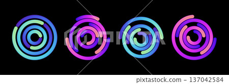 Neon circular frame with glowing gradient rings in blue, purple, and pink. Abstract light effect for futuristic digital design with vibrant rainbow colors on dark background. Neon circular frame with glowing gradient rings in blue, purple, and pink. Abstract light effect for futuristic digital design with vibrant rainbow colors on dark background. 137042584
