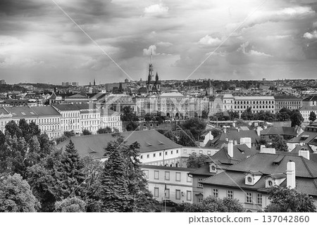 Panoramic view of Prague's rooftops, Czech Republic Panoramic view of Prague's rooftops, Czech Republic 137042860