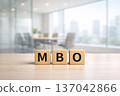 Management buyout (MBO) strategy image: Conference room background and wooden blocks 137042866