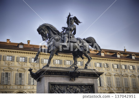 Equestrian statue of Emanuele Filiberto of Savoy in Turin, Italy 137042951
