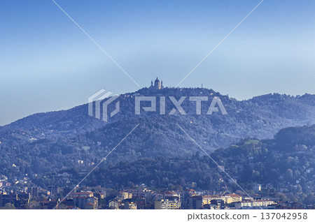 Basilica di Superga dominating Turin on a clear winter day 137042958