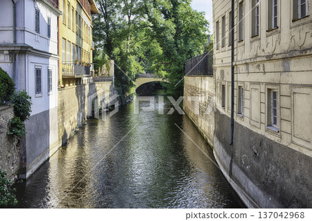 The scenic Certovka River in Prague, Czech Republic 137042968