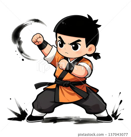KUN-FU young fighter, graphic style, traditional color dress, in fighting pose. KUN-FU young fighter, graphic style, traditional color dress, in fighting pose. 137043077