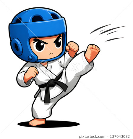 Little baby boy in TAEKWONDO dobok kimono on white background. The concept icon of martial arts, karate, judo, sports since childhood, discipline. Defence concept with copy space. Little baby boy in TAEKWONDO dobok kimono on white background. The concept icon of martial arts, karate, judo, sports since childhood, discipline. Defence concept with copy space. 137043082