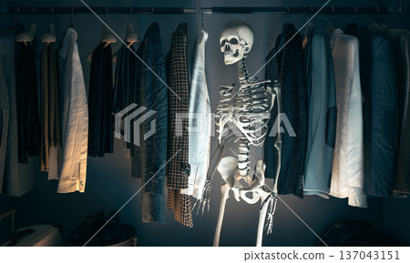 Skeleton in the closet representing hidden secrets 3d 137043151